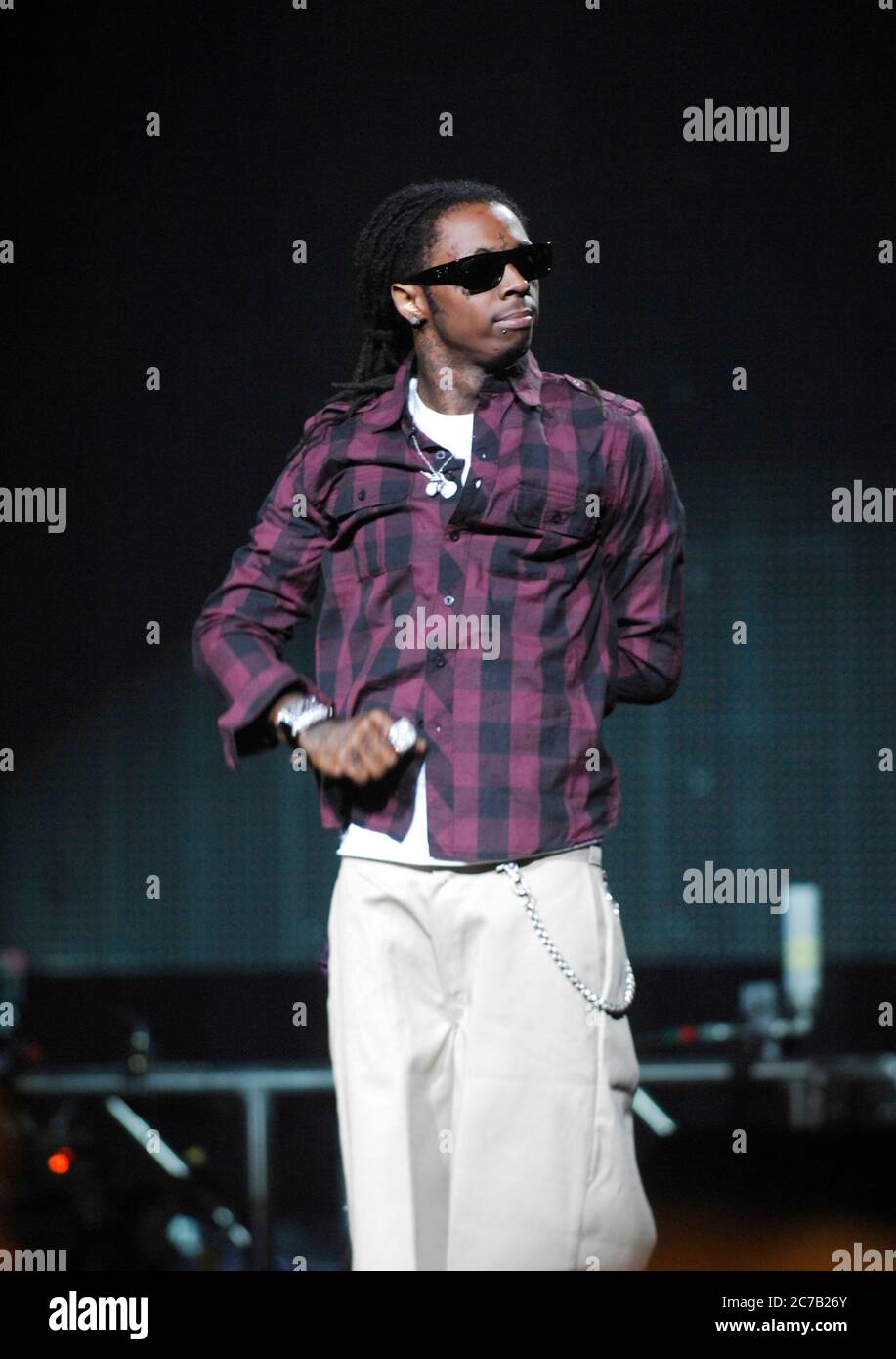 Il rapper Lill' Wayne suona all'anfiteatro Gibson di Los Angeles. Credito: Jared Milgrim/l'accesso fotografico Foto Stock
