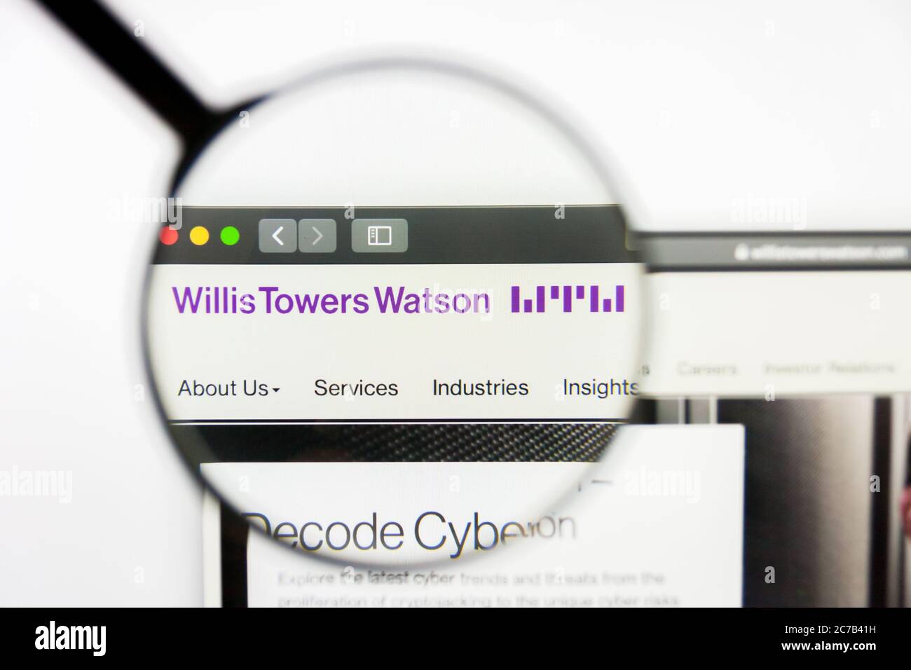Los Angeles, California, USA - 10 Marzo 2019: Editoriale illustrativo, pagina iniziale del sito di Willis Towers Watson. Logo Willis Towers Watson visibile su Foto Stock