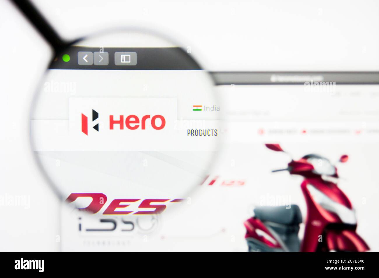 Los Angeles, California, USA - 5 aprile 2019: Editoriale illustrativo della homepage del sito web Hero Motocorp. Logo Hero Motocorp visibile sullo schermo. Foto Stock