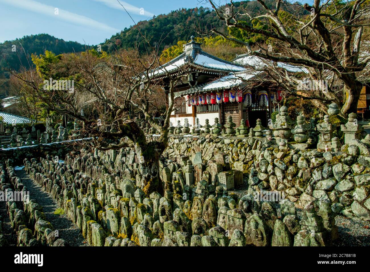 Statue di pietra commemorano le anime dei morti al tempio Adashino Nenbutsu-ji, un tempio buddista di Ukyo-ku, Kyoto, Giappone. Foto Stock
