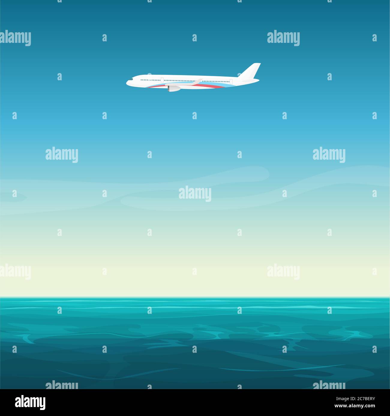 Aereo aereo nel cielo vuoto sotto mare oceano cartoon illustrazione vettoriale Illustrazione Vettoriale