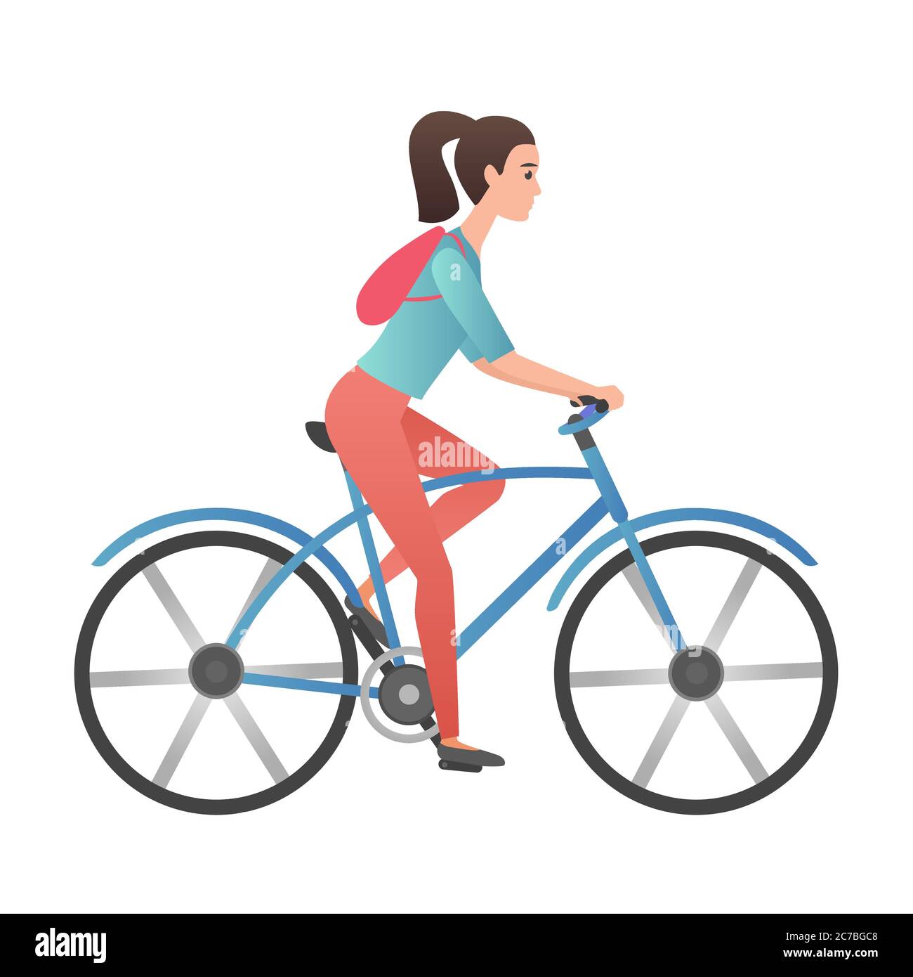 Vettore colore gradiente trendy giovane donna adulta in bicicletta isolata Illustrazione Vettoriale