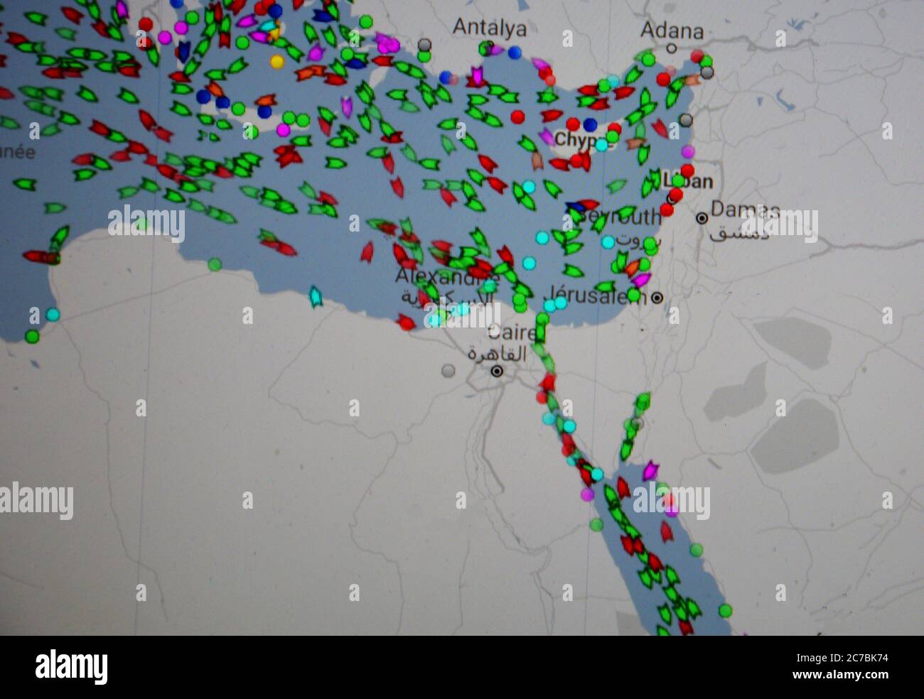 mappa delle rotte marittime in Sud Europa e Nord Africa con sito internet di Pilotes Maritimes Foto Stock