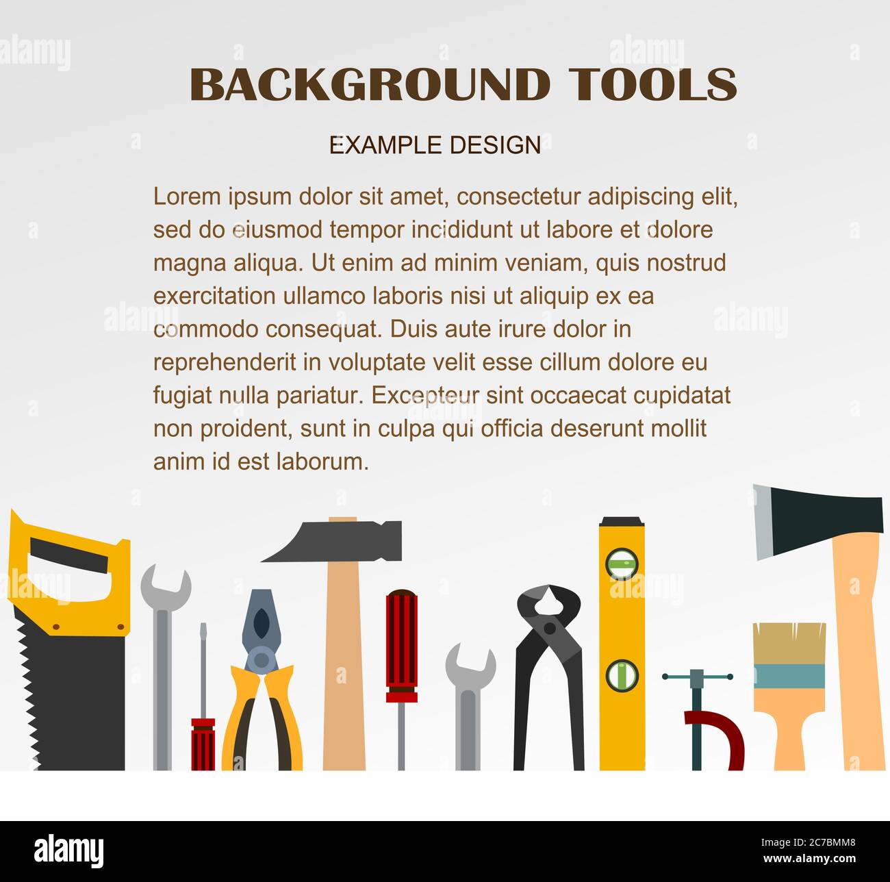 Strumenti di costruzione. Sfondo per il testo. Costruzione, decorazione, riparazione di case, uffici. Servizi di riparazione. Kit di attrezzi. Vendita, affitto. Attrezzi manuali. Set. SH Illustrazione Vettoriale
