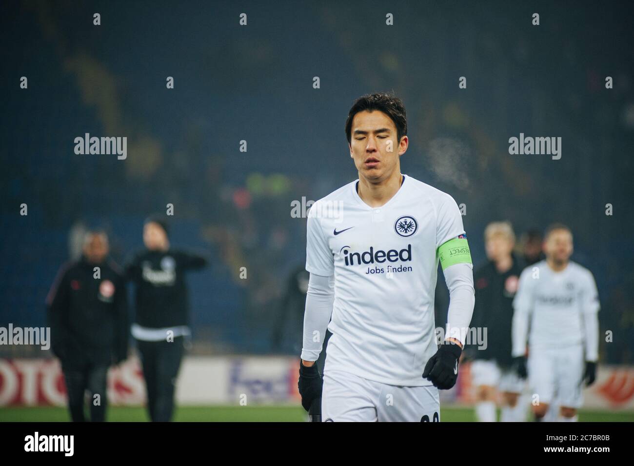 Kharkiv, Ucraina - 14 febbraio 2019: Makoto Hasebe dopo una partita tra Shakhtar Donetsk e Eintracht Francoforte Foto Stock