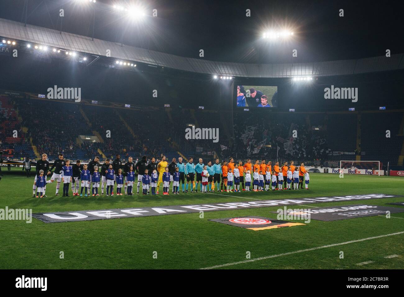 KHARKIV, UCRAINA - 14 febbraio 2019: Partita della UEFA Europa League Shakhtar Donetsk vs Eintracht Francoforte al Metalist Stadium. Foto Stock