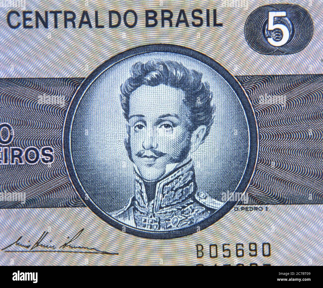 RITRATO DE PEDRO I DE BRASIL Y IV DE PORTUGAL 1798-1834 IT UN BILLETE DE 5 CRUZEIROS BRASILEÑOS. PEDRO IV. DEL PORTOGALLO. PEDRO I DE BRASIL Y IV PORTOGALLO. BRAGANZA PEDRO. Foto Stock