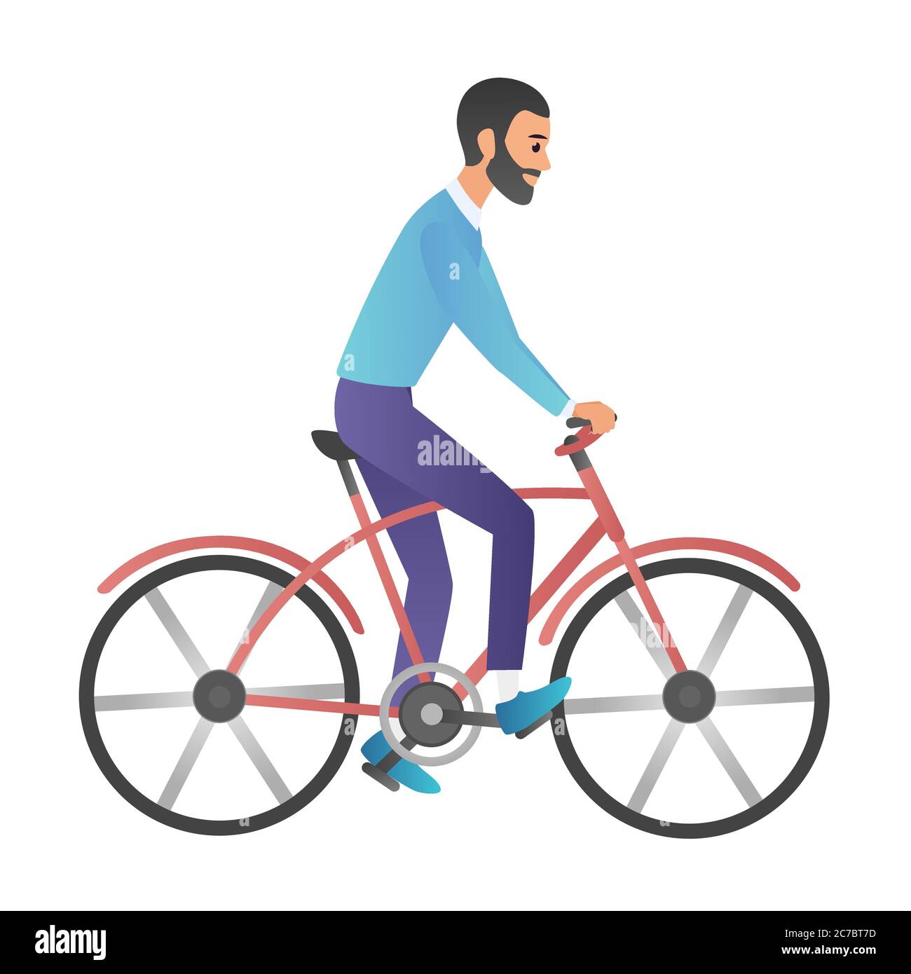 Illustrazione vettoriale in stile cartoon di uomo che corre sulla moto isolato su sfondo bianco. Stile sfumato cartoon alla moda Illustrazione Vettoriale