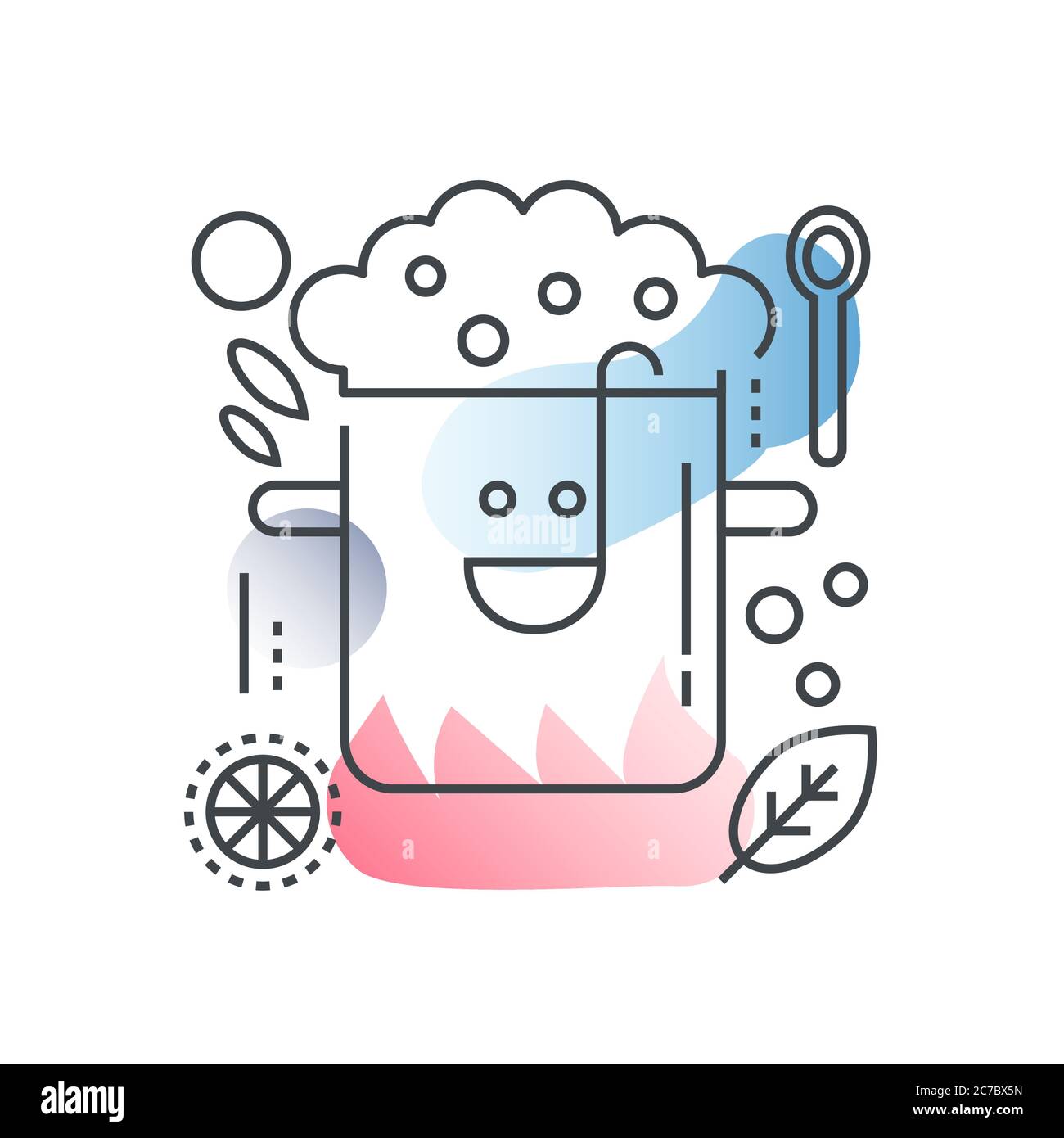 Cucina, ricetta cucina concetto vettoriale in stile di linea trendy con sfumatura di colore piatto Illustrazione Vettoriale