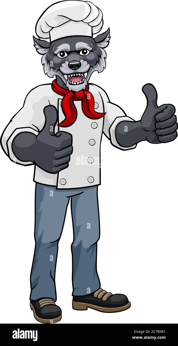 Lupo Chef mascotte cartoon Character Illustrazione Vettoriale