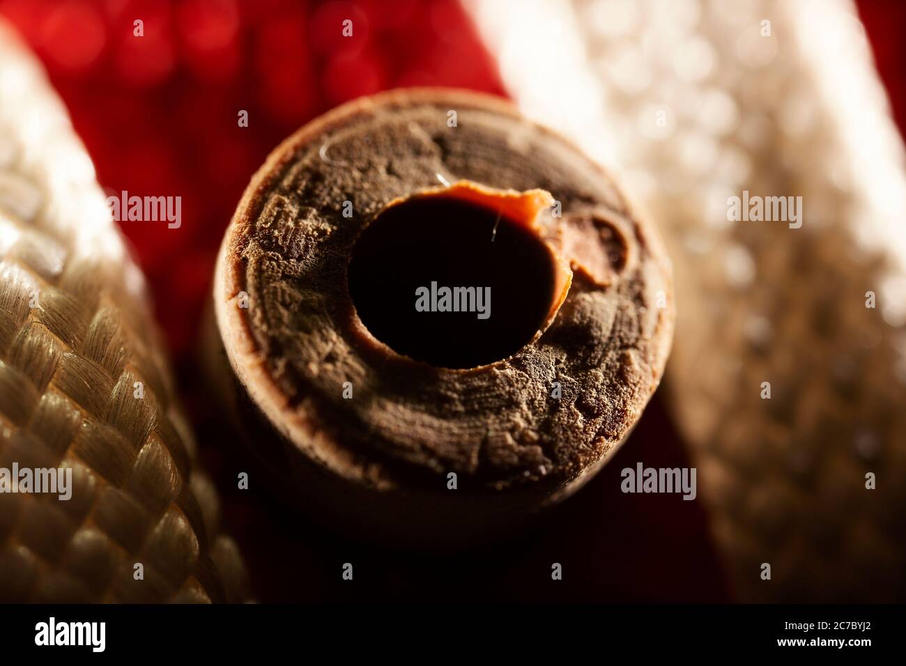 Foto macro estrema di un calcio AFL. Sfondo sportivo. Foto Stock
