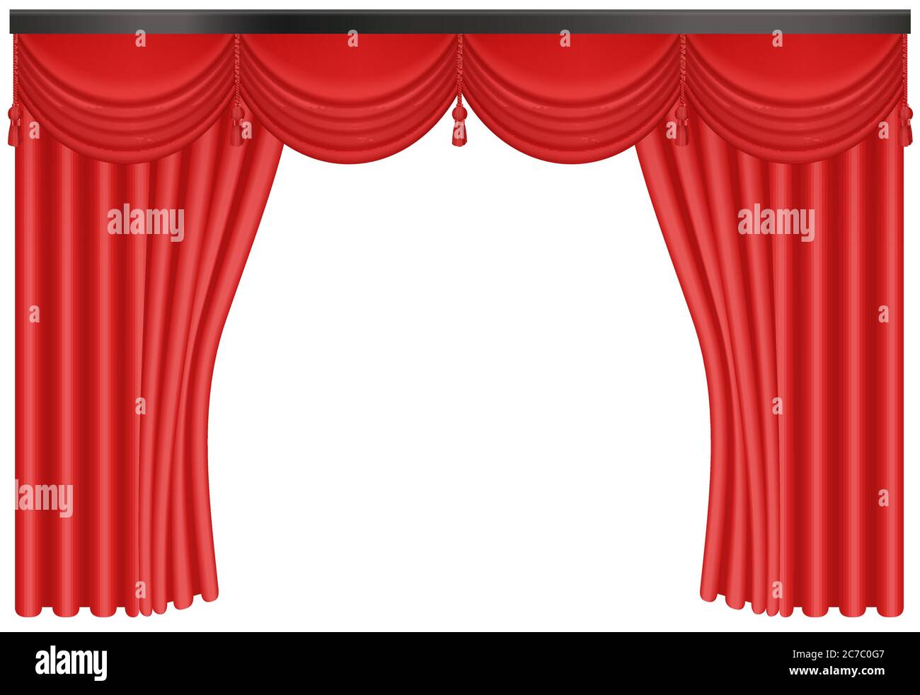 Realistico Red Silk tende sfondo di ingresso vettoriale illustrazione Illustrazione Vettoriale