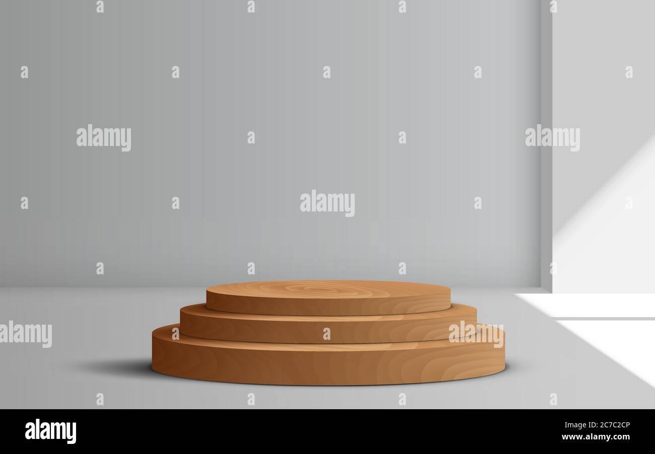 podio in legno nella stanza studio bianca Illustrazione Vettoriale