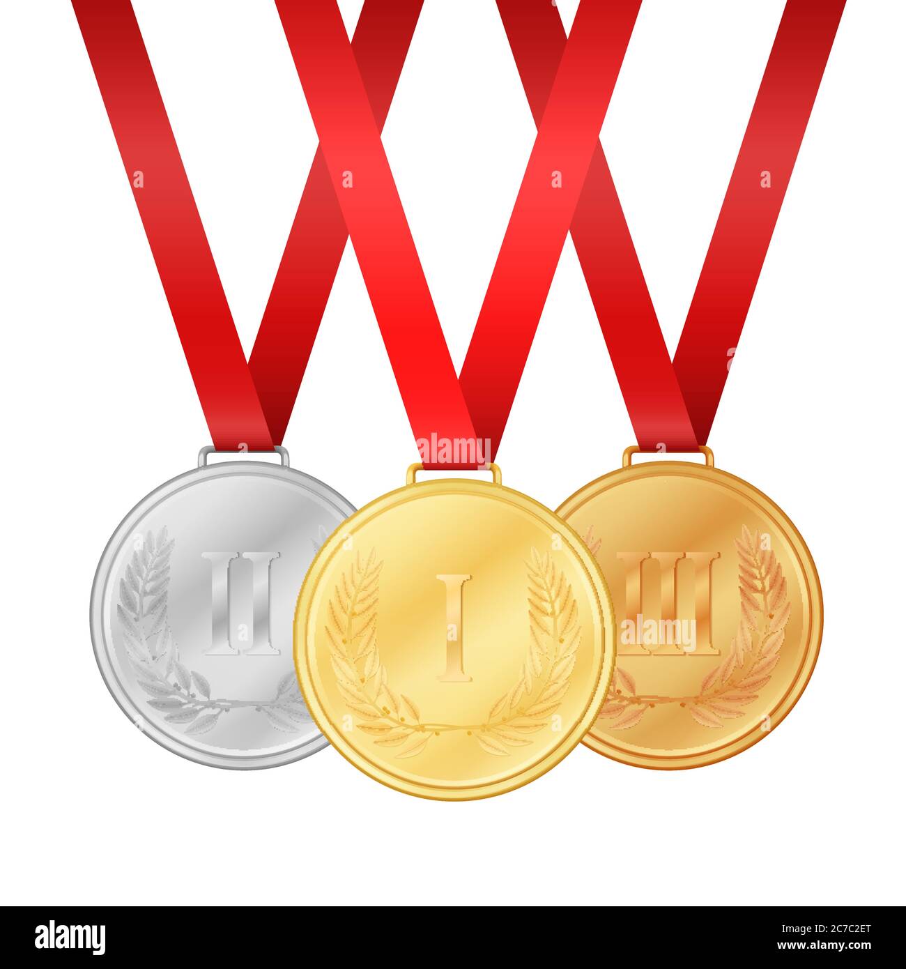 Medaglia d'oro. Medaglia d'argento. Medaglia di bronzo. Medaglie isolate sull'illustrazione vettoriale di sfondo bianco Illustrazione Vettoriale