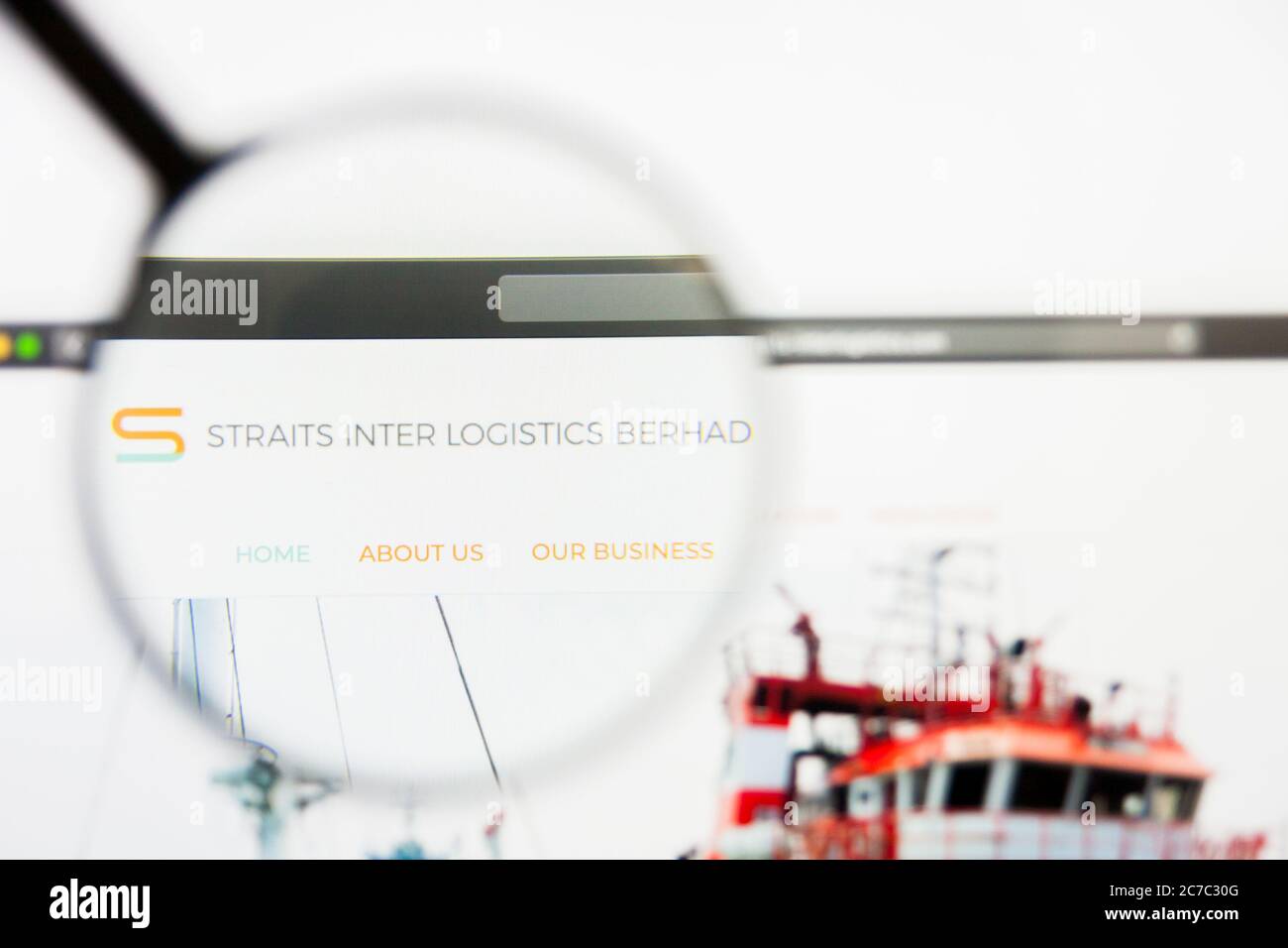 San Francisco, California, USA - 29 Marzo 2019: Editoriale illustrativo della homepage del sito web di Straits Inter Logistics. Logo Straits Inter Logistics Foto Stock