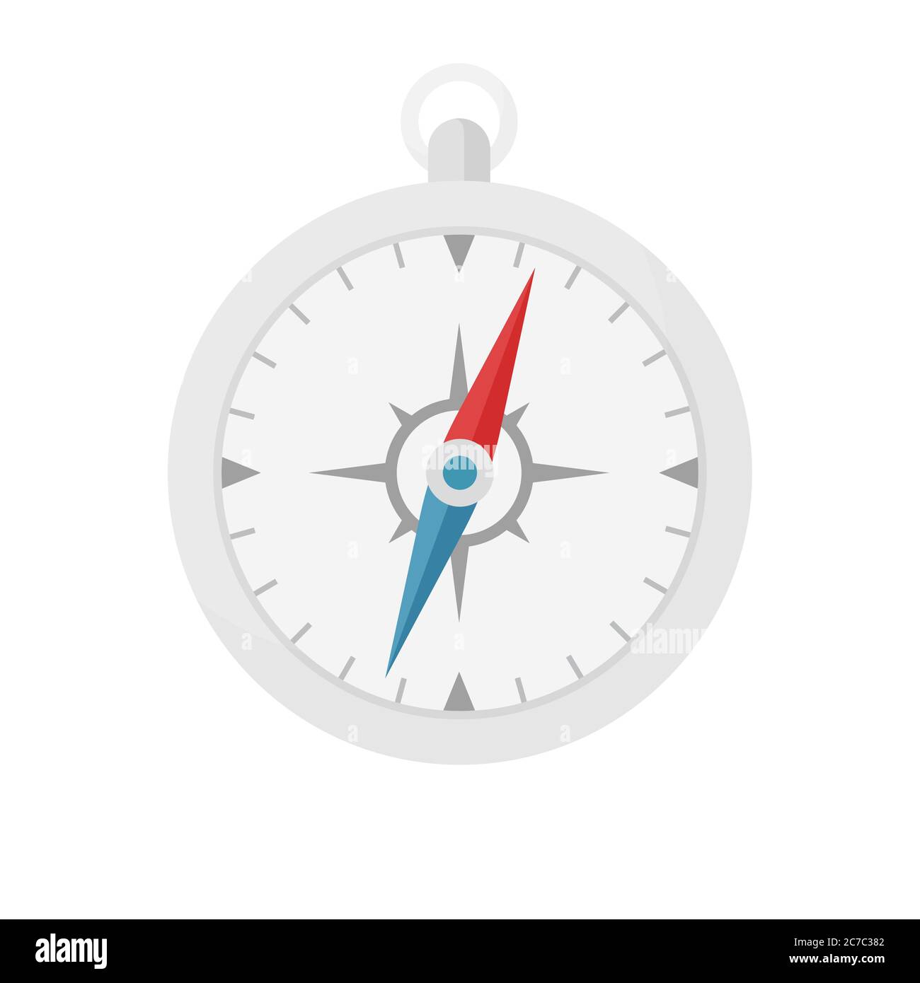 Isolato piatto viaggiatore d'argento bussola moderna con frecce Illustrazione Vettoriale