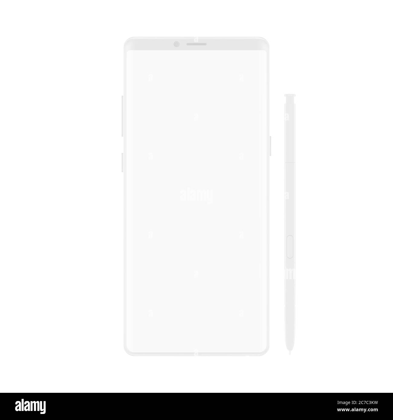 Nuova versione di alta qualità di smartphone elegante con note bianche e morbide e schermo bianco vuoto. Tablet con mockup vettoriale realistico per la dimostrazione visiva dell'applicazione ui Illustrazione Vettoriale