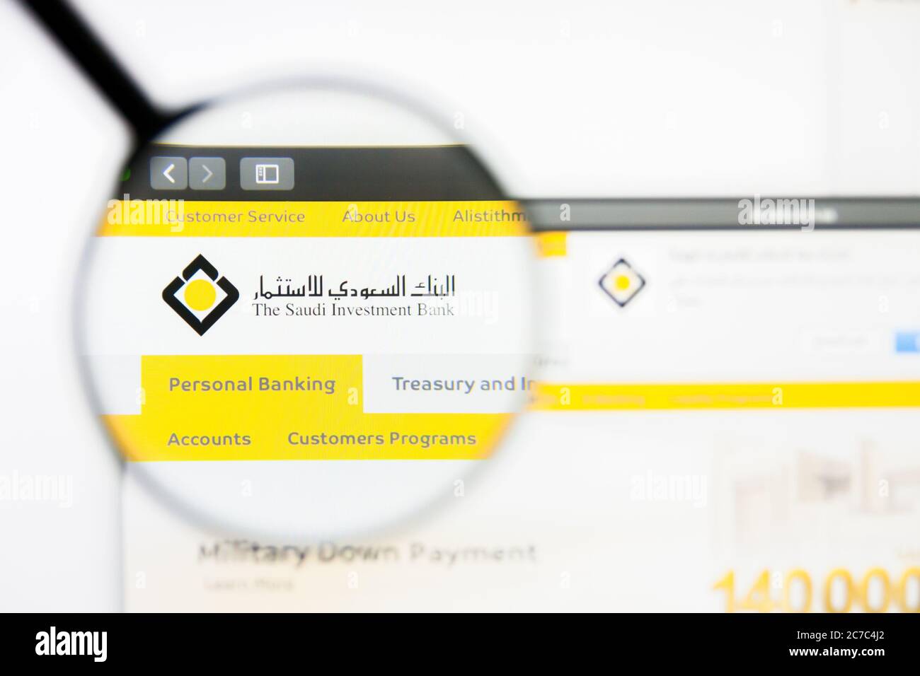 Los Angeles, California, USA - 5 aprile 2019: Editoriale illustrativo della homepage del sito web della Banca Saudita per gli investimenti. Logo Saudi Investment Bank visibile su Foto Stock