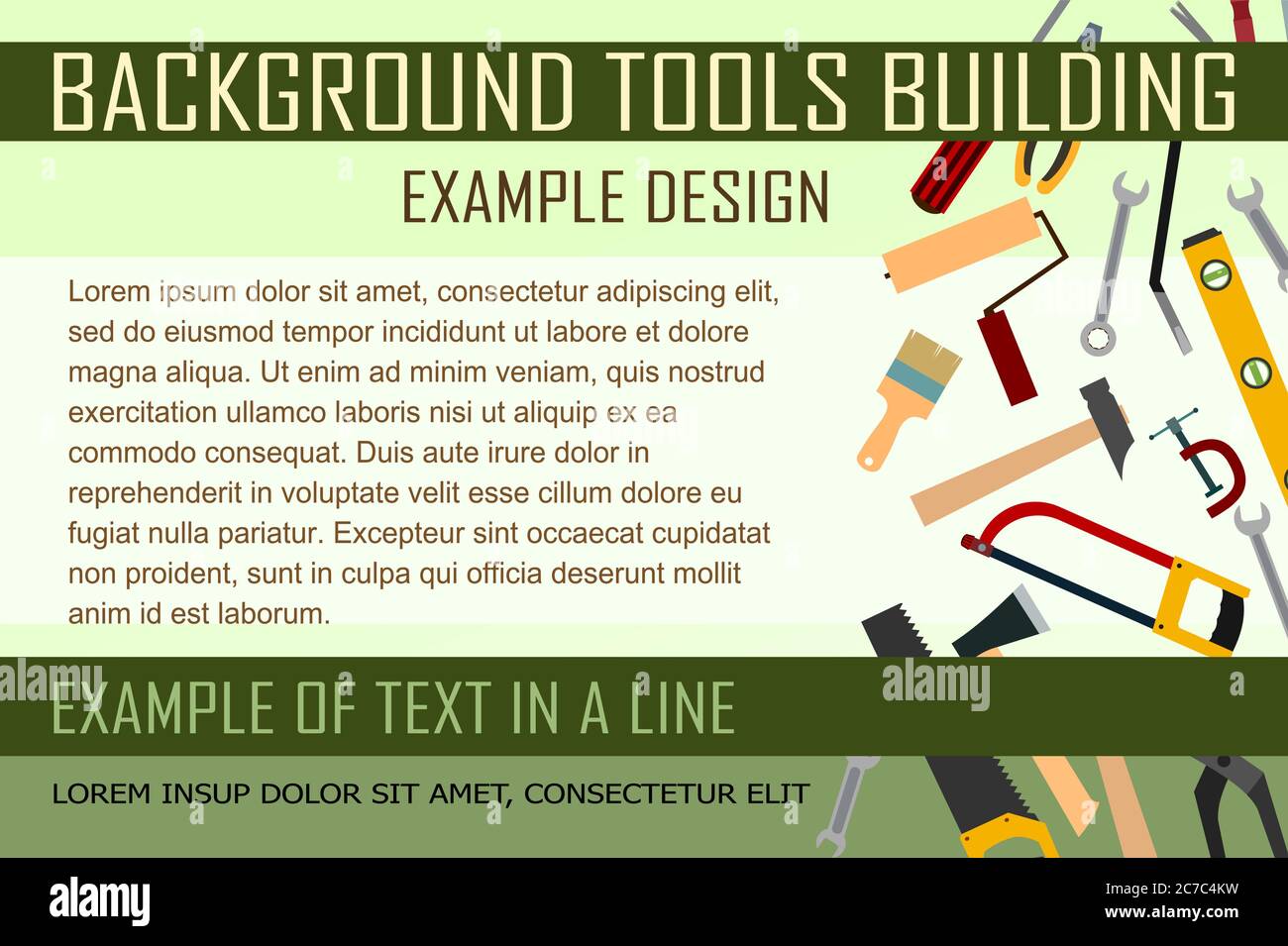 Strumenti di costruzione. Sfondo per il testo. Costruzione, decorazione, riparazione di case, uffici. Servizi di riparazione. Kit di attrezzi. Vendita, affitto. Attrezzi manuali. Set. SH Illustrazione Vettoriale
