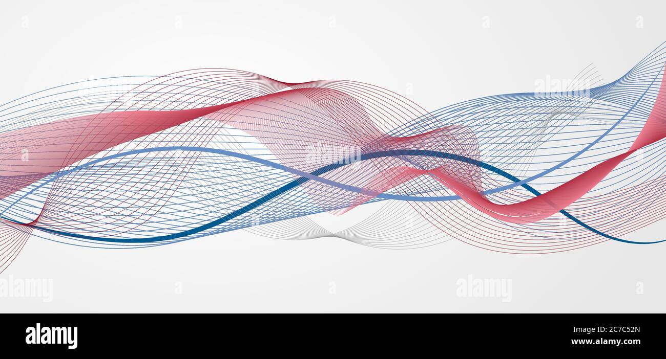 Onda astratta blu e rossa o linea ondulata su sfondo bianco. Illustrazione vettoriale Illustrazione Vettoriale
