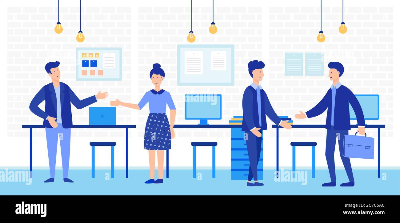 Spazio aperto per il lavoro con persone creative. Il team aziendale che lavora insieme a illustrazione vettoriale Illustrazione Vettoriale