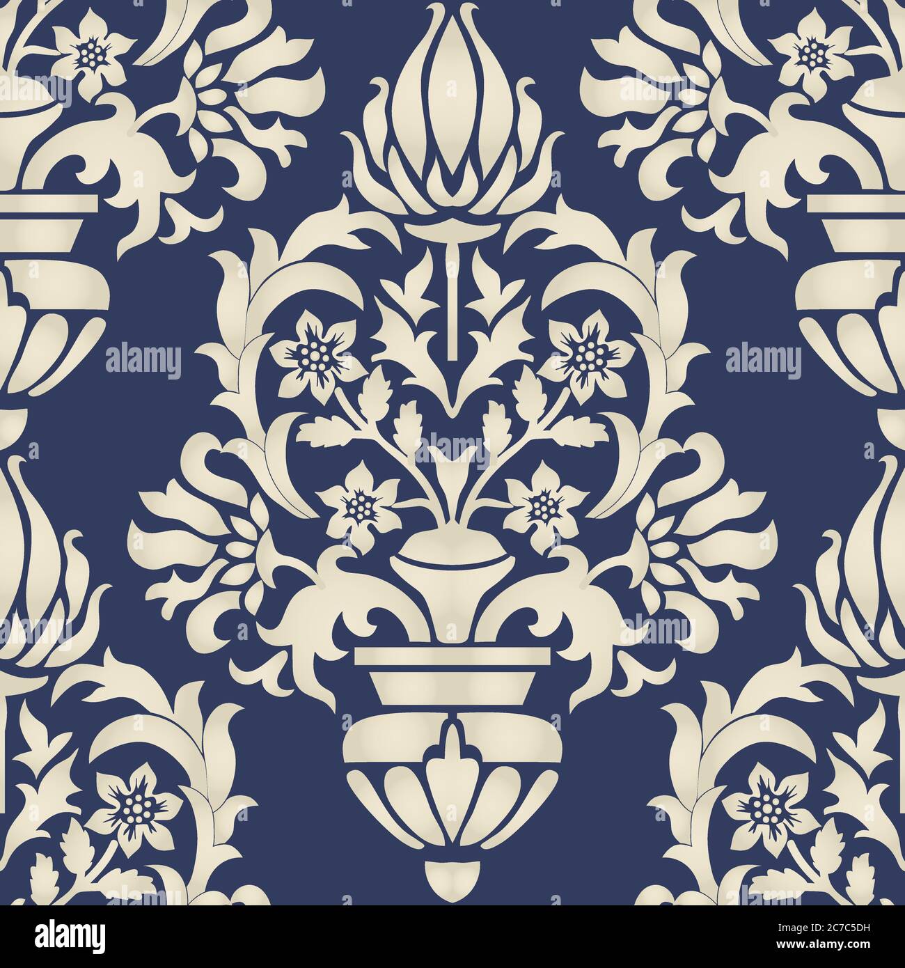 Wallpaper Damask senza cuciture. Modello vintage senza cuciture in stile vittoriano . Motivo floreale disegnato a mano. Illustrazione vettoriale Illustrazione Vettoriale