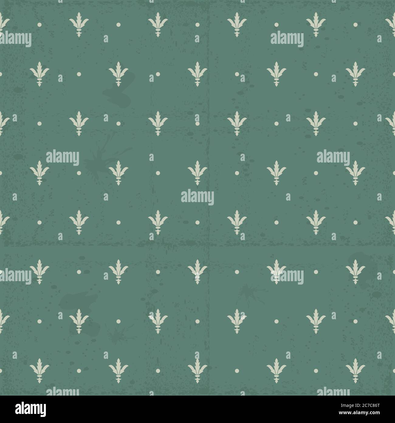 Pattern vettoriale senza giunture Damask. Carta da parati vintage Royal. Ornamento verde e beige con giglio reale. Sfondo traballato Illustrazione Vettoriale