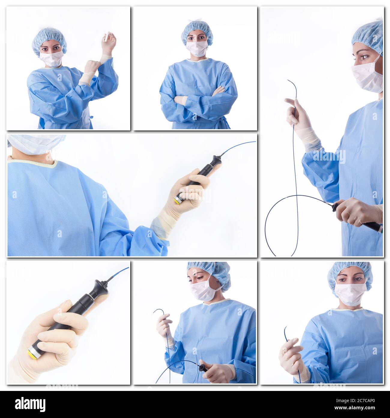 composizione di diverse foto di cateteri e dottore Foto Stock