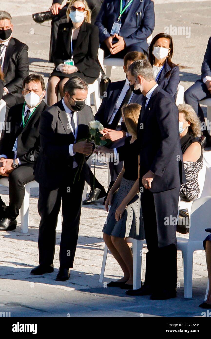 Madrid, Spagna. 16 luglio 2020. ***NO SPAGNA*** Re Felipe VI di Spagna, Principessa Corona Leonor, Principessa Sofia frequentano il tributo di Stato alle vittime del coronavirus (Covid-19) e il riconoscimento alla società al Palazzo reale il 16 luglio 2020 a Madrid, Spagna. Credit: Jimmy Olsen/Media Punch/Alamy Live News Foto Stock