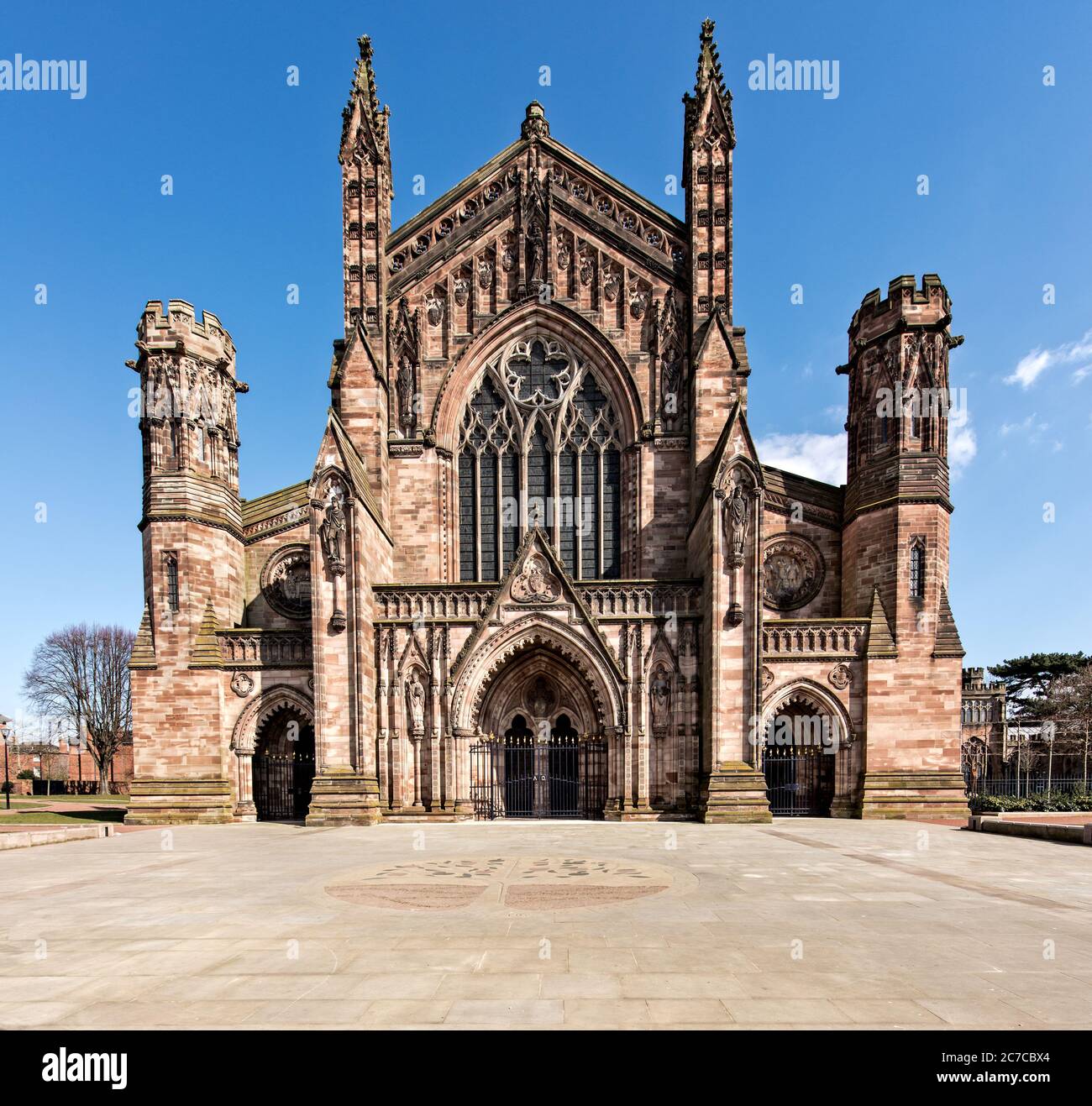 Facciata esterna della Cattedrale di Hereford Foto Stock