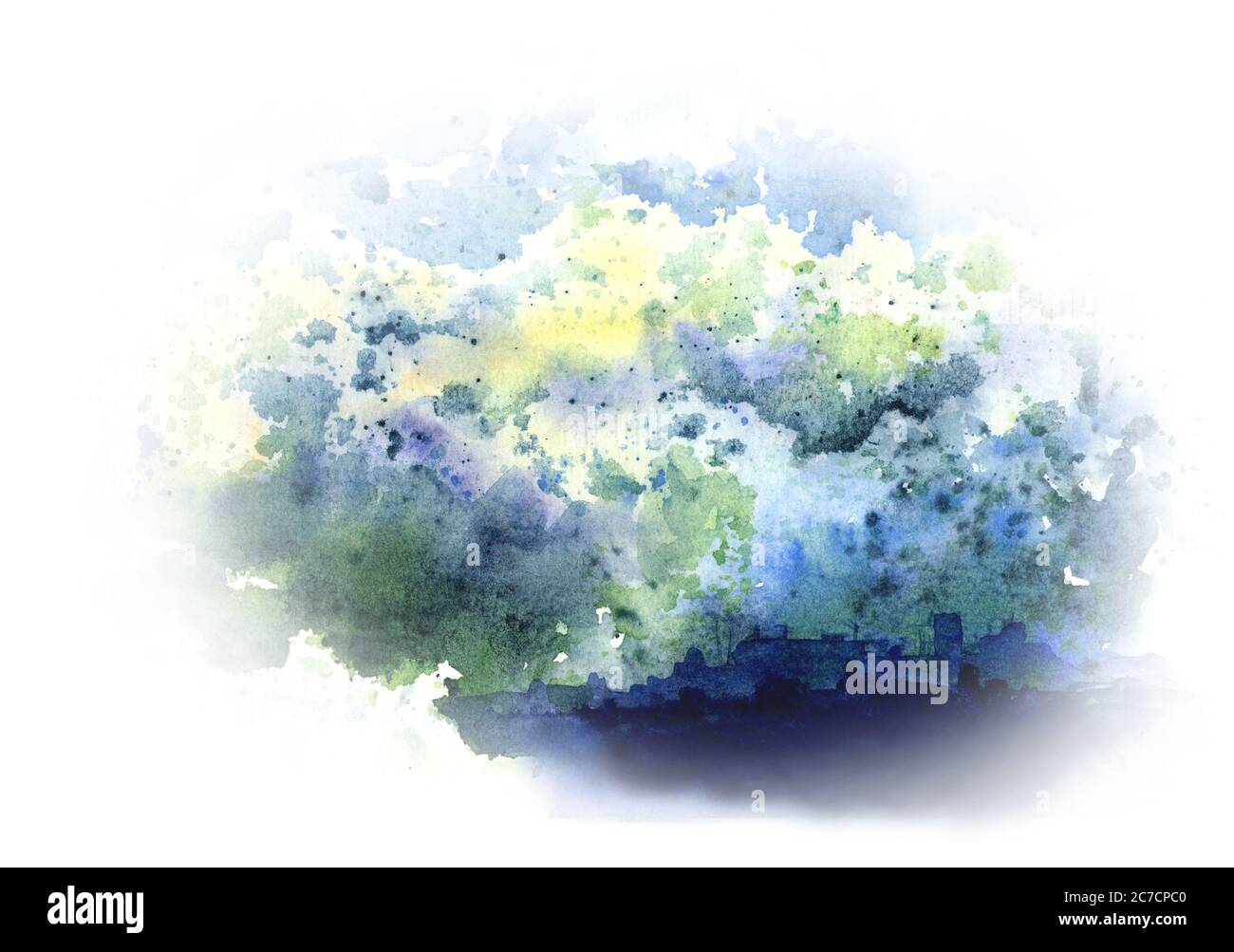 Paesaggio urbano. Smog, nebbia, fumo, inquinamento. Cattiva ecologia. Illustrazione acquerello Foto Stock