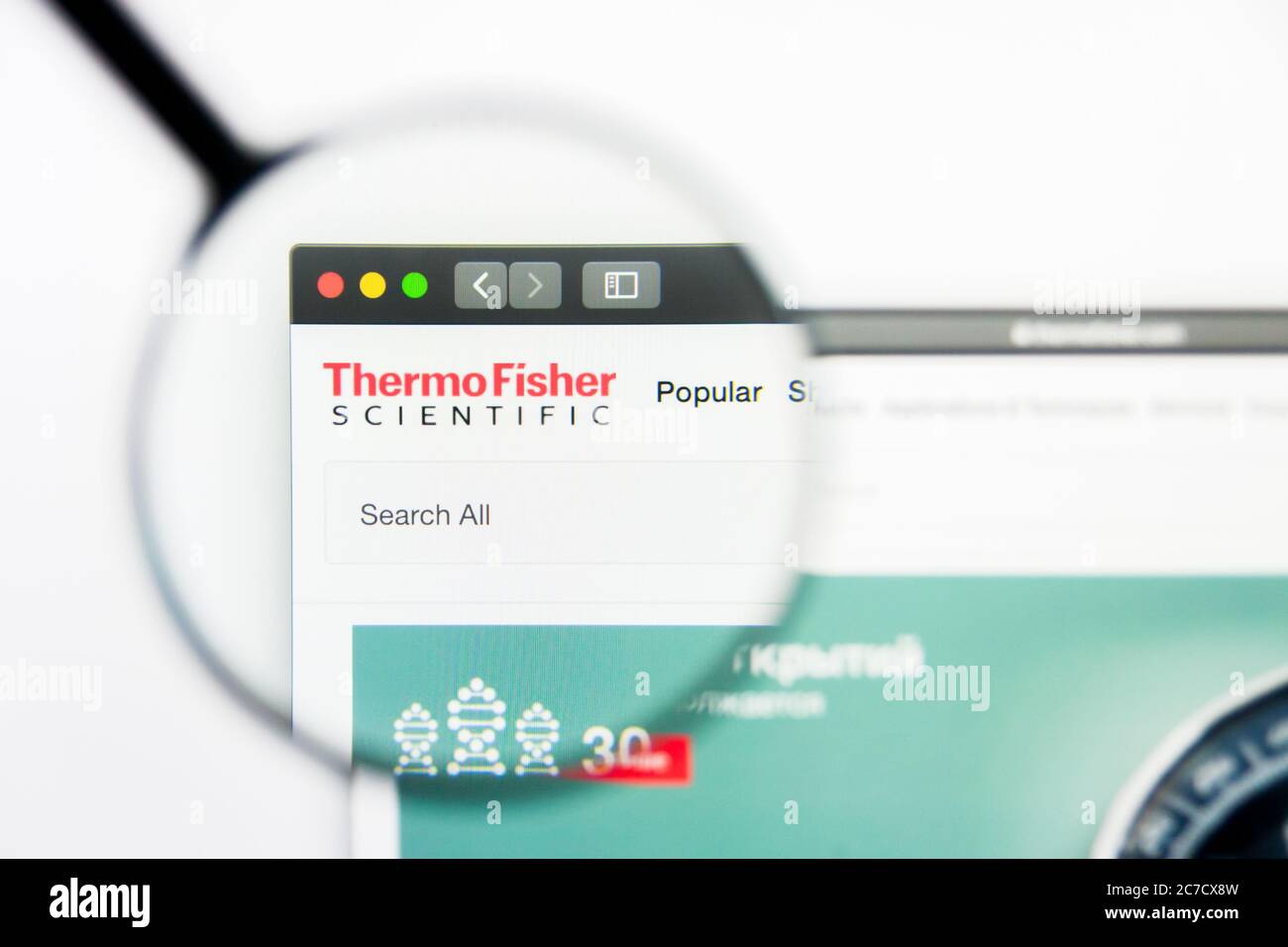 Los Angeles, California, USA - 25 marzo 2019: Editoriale illustrativo della homepage del sito Web Thermo Fisher Scientific. Logo Thermo Fisher Scientific Foto Stock