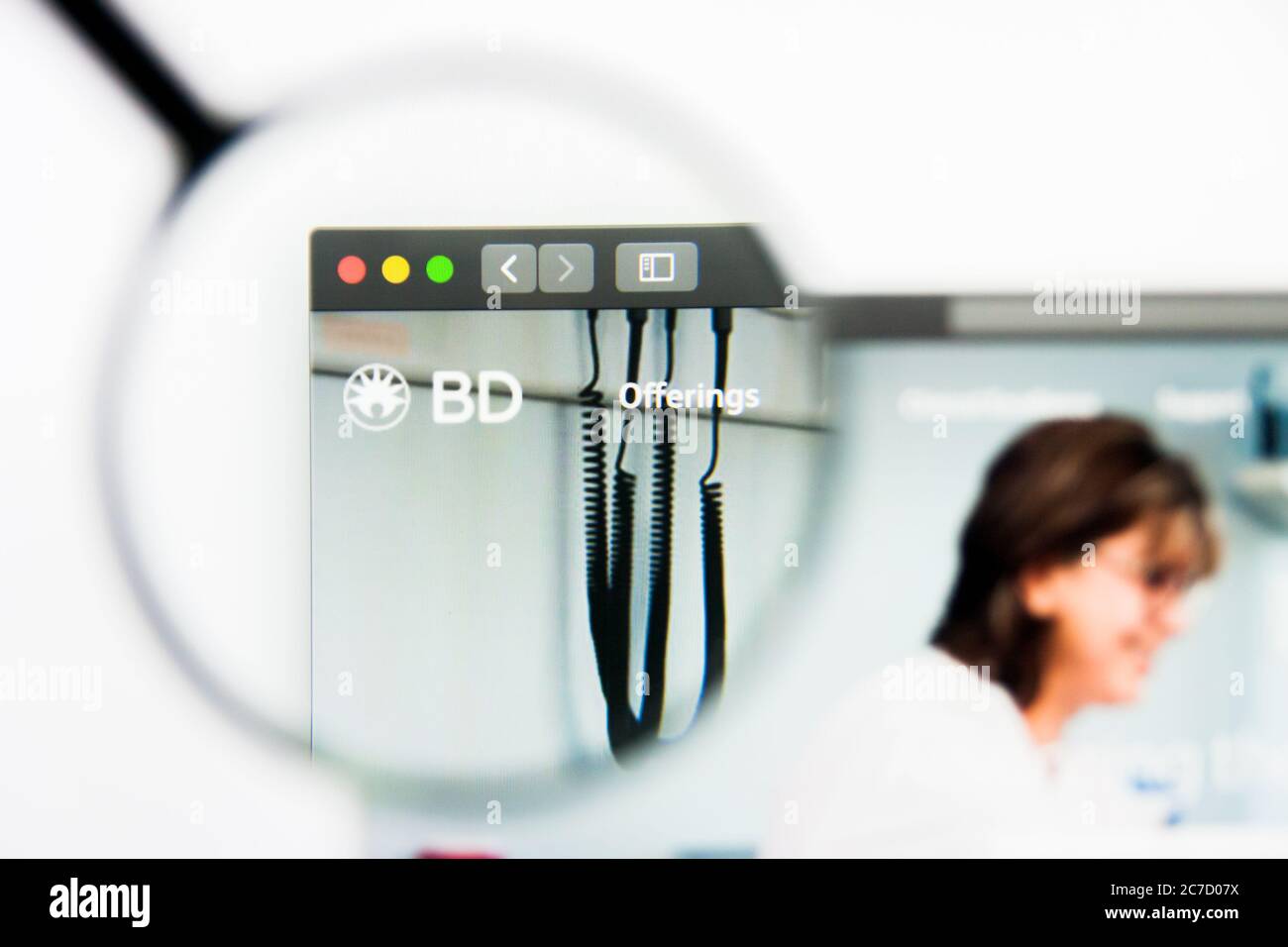 Los Angeles, California, USA - 24 Marzo 2019: Editoriale illustrativo della homepage del sito di Becton Dickinson. Logo Becton Dickinson visibile sul display Foto Stock