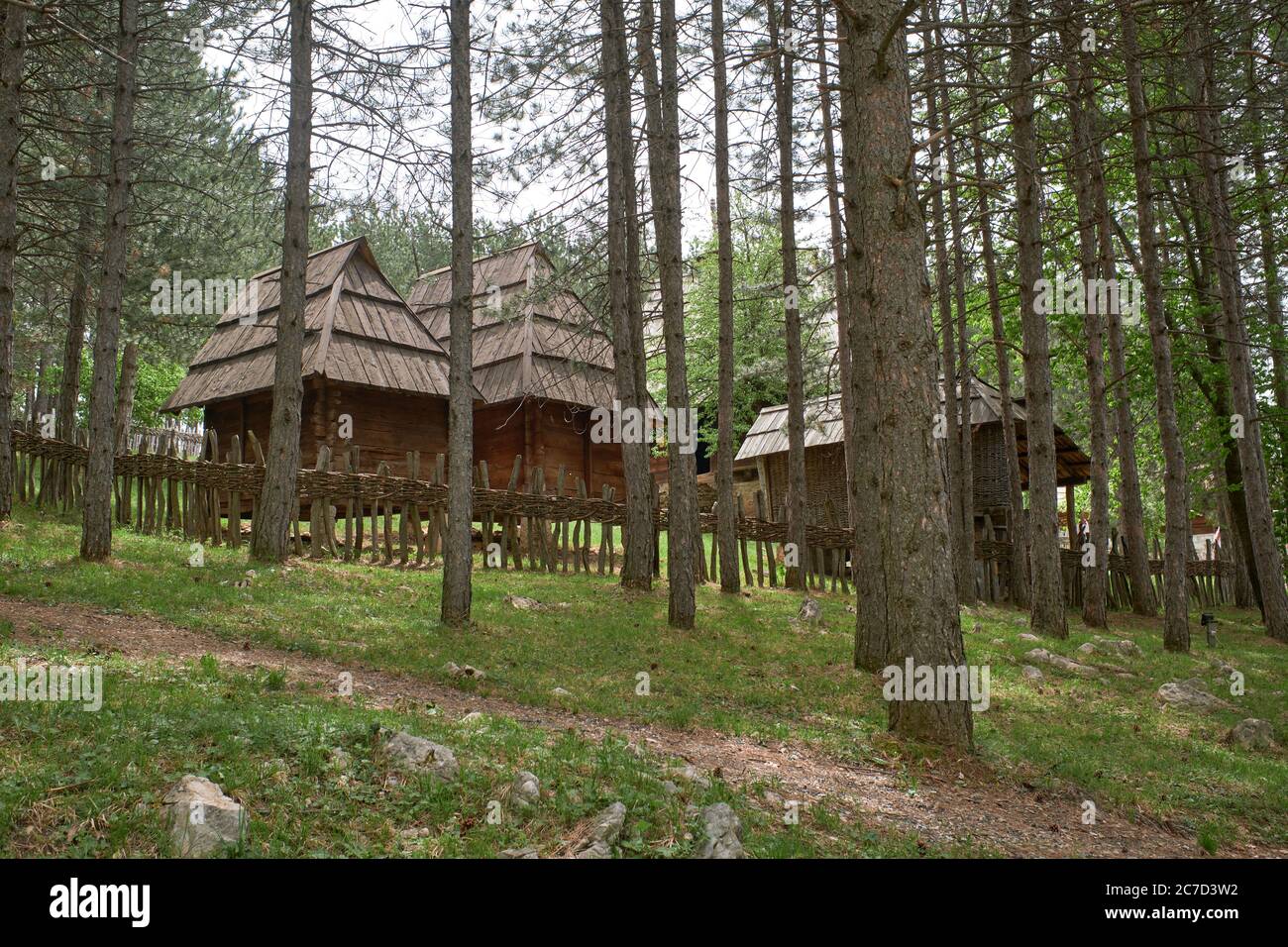 Ethno villaggio Sirogojno a Zlatibor, Serbia Foto Stock