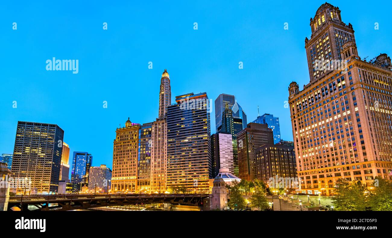 Edifici storici nel centro di Chicago, Stati Uniti Foto Stock