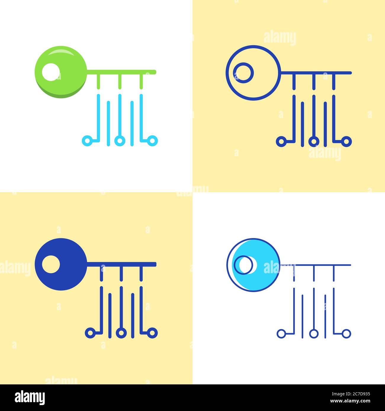 Icona tasto digitale impostata in stile piatto e lineare. Concetto di sicurezza per criptovaluta. Illustrazione vettoriale. Illustrazione Vettoriale