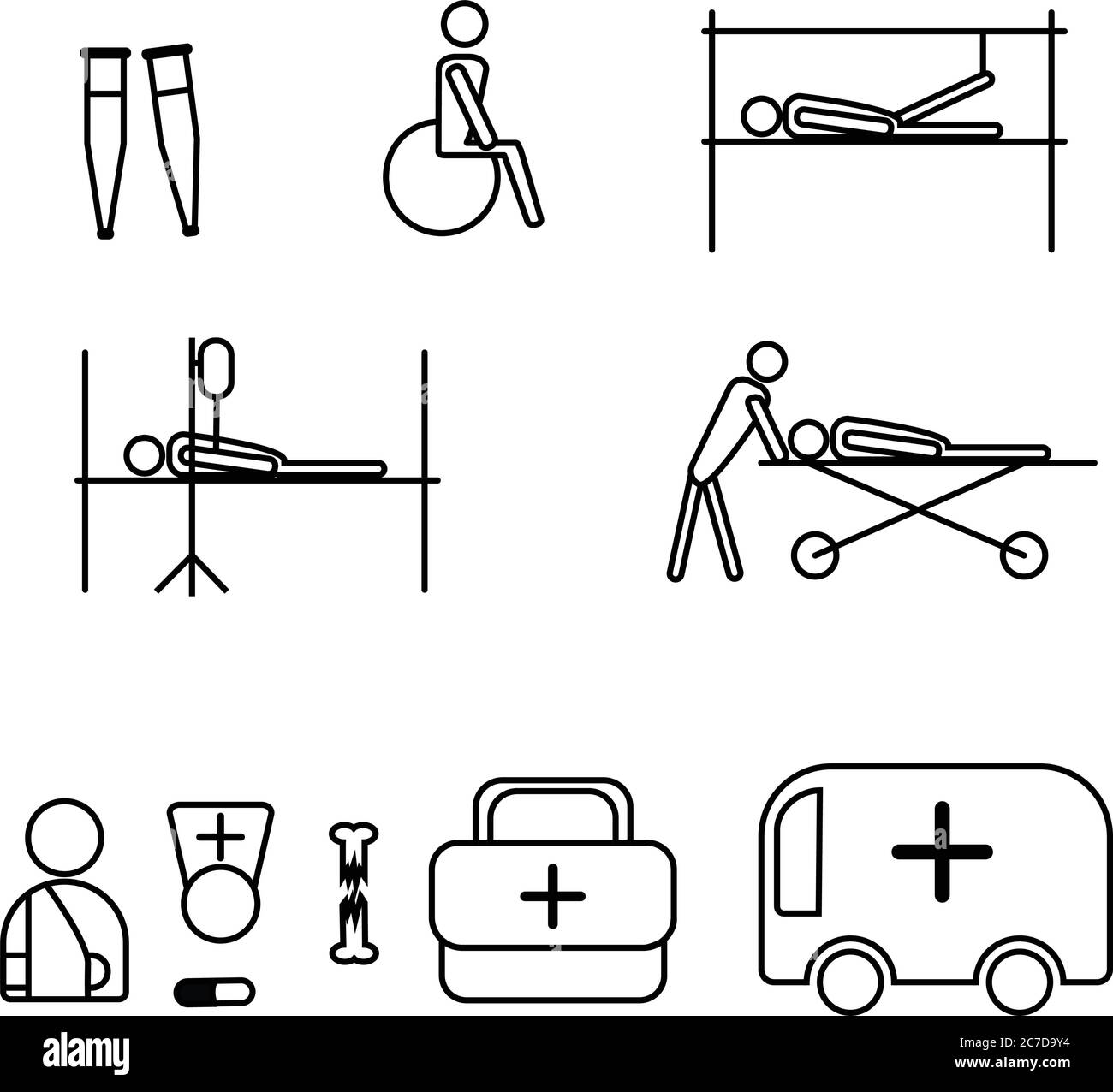 Insieme di icone sul tema medico. Traumatologia. Illustrazione vettoriale Illustrazione Vettoriale