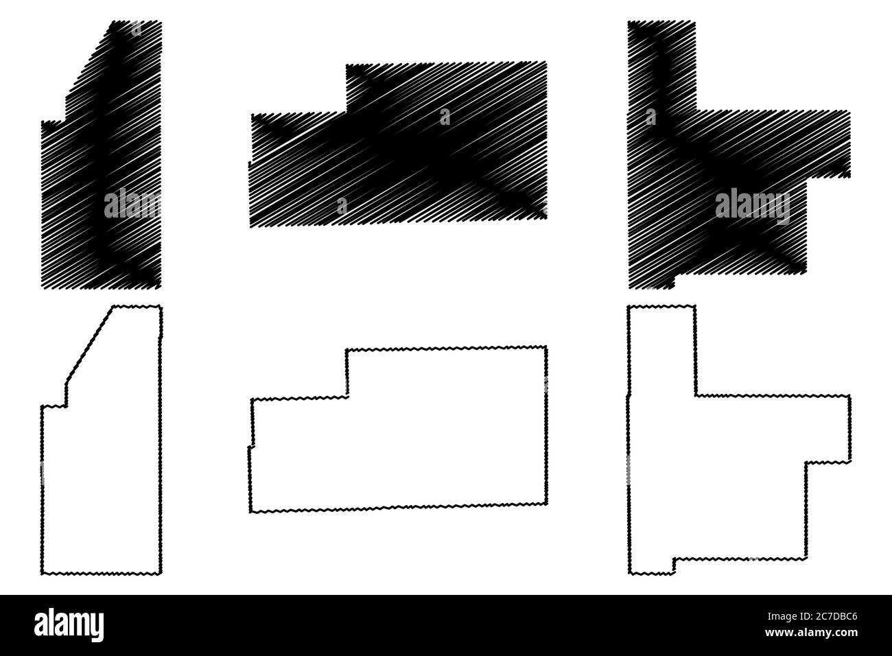 Piatt, Montgomery e Kankakee County, Illinois (Stati Uniti, Stati Uniti d'America, Stati Uniti, Stati Uniti, Stati Uniti), illustrazione vettoriale mappa, schizzo di scrimolo Piatt, Illustrazione Vettoriale