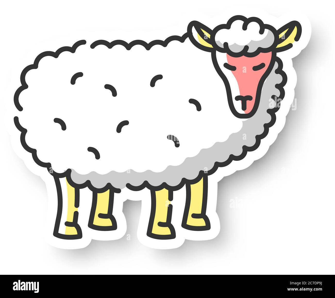 Cerotto di pecora. Mammiferi di campagna comuni, animali domestici, animali selvatici. Adesivo a colori RGB per allevamento, allevamento, allevamento. Agnello Wooly Illustrazione Vettoriale