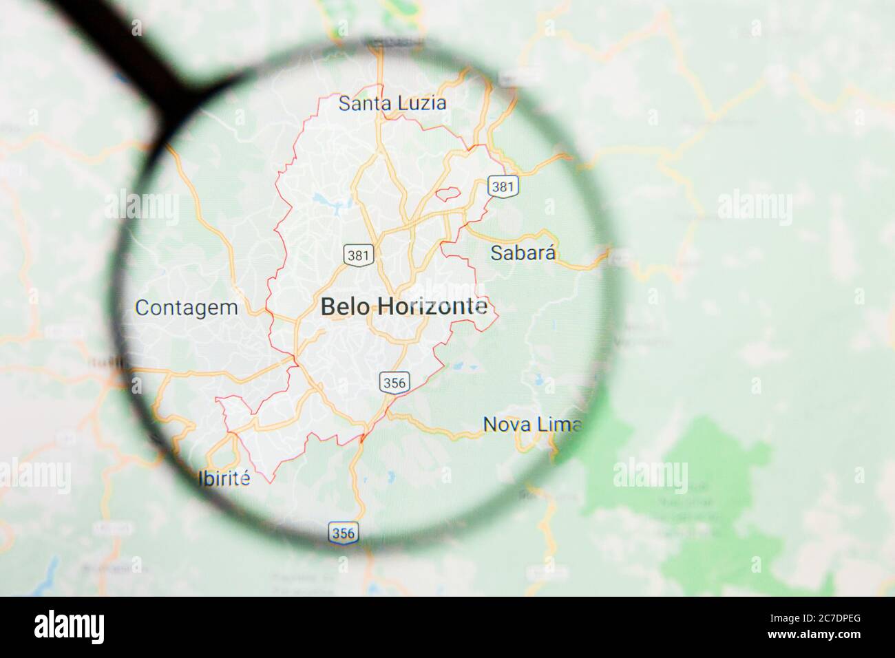 Belo Horizonte visualizzazione della città concetto illustrativo sullo schermo attraverso la lente di ingrandimento Foto Stock
