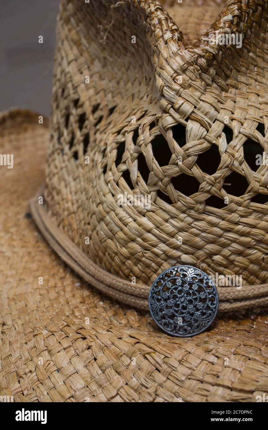 Western Straw Cowboy Hat dettaglio Foto Stock