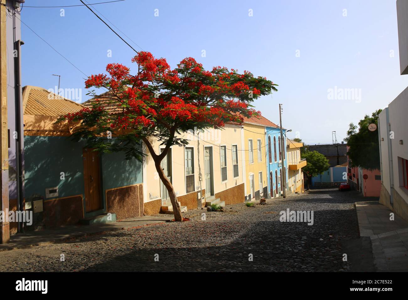 Strada urbana rustica a Fogo, Capo Verde Foto Stock