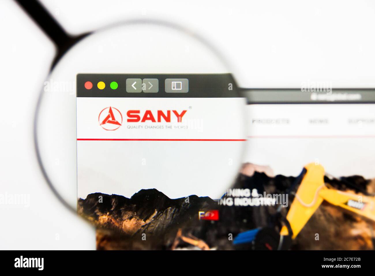 Los Angeles, California, USA - 13 Marzo 2019: Editoriale illustrativo, pagina principale del sito Web di Sany Heavy Industry. Logo Sany Heavy Industry visibile su Foto Stock