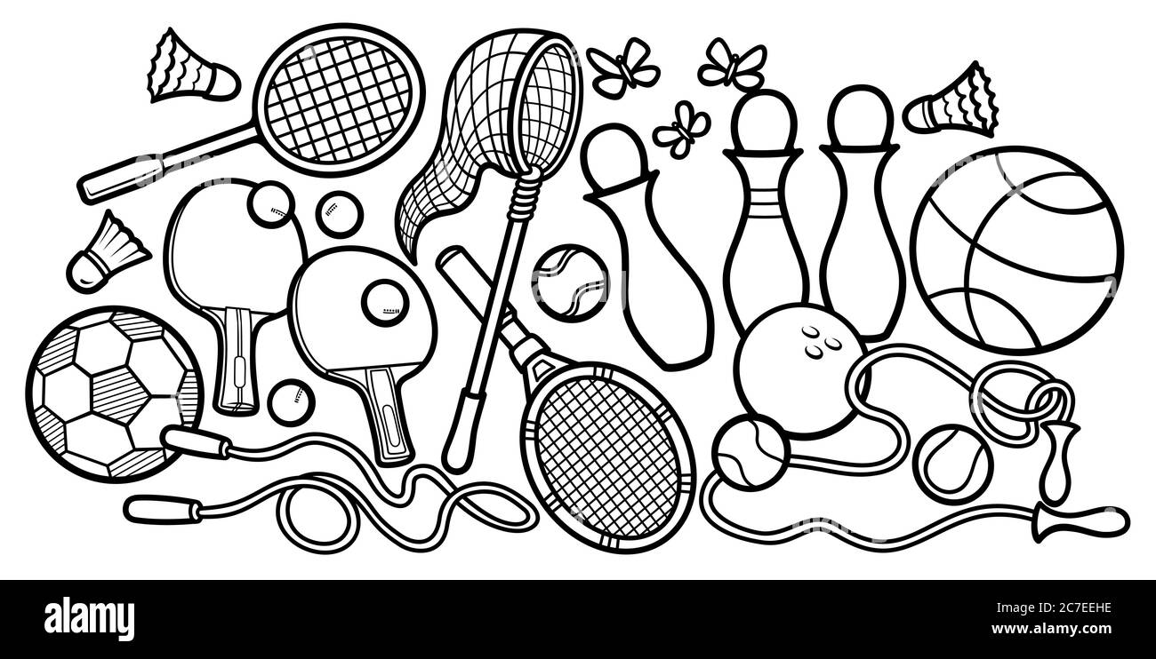 Fumetti doodles disegnati a mano bambini giocattoli illustrazione. Illustrazione Vettoriale