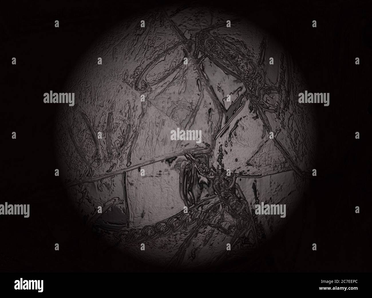 Sfera astratta modellata su sfondo nero, concetto per lo spazio, la luna, ingrandimento microscopico del campione Foto Stock
