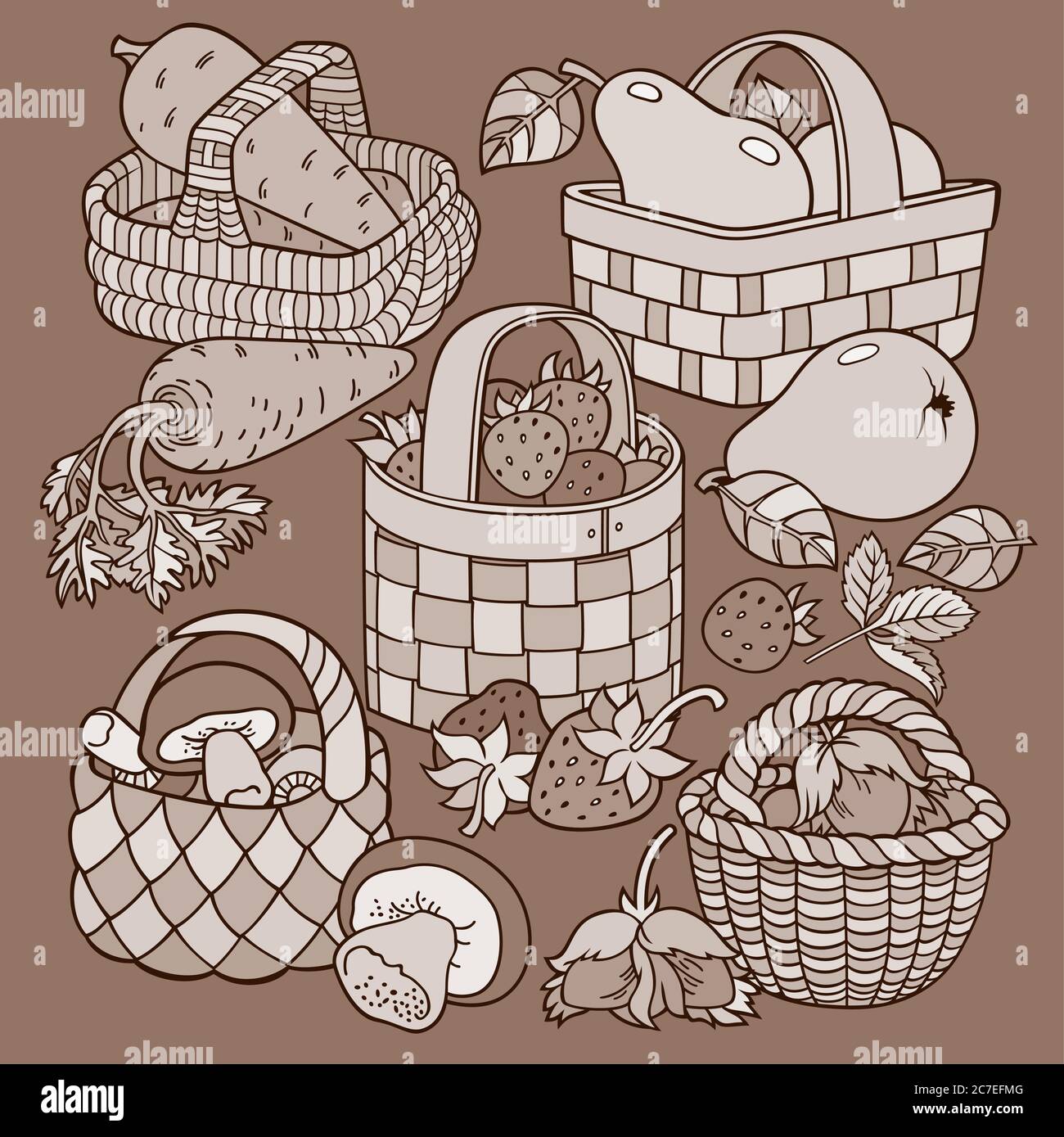 Frutta e verdura in cestini Illustrazione Vettoriale