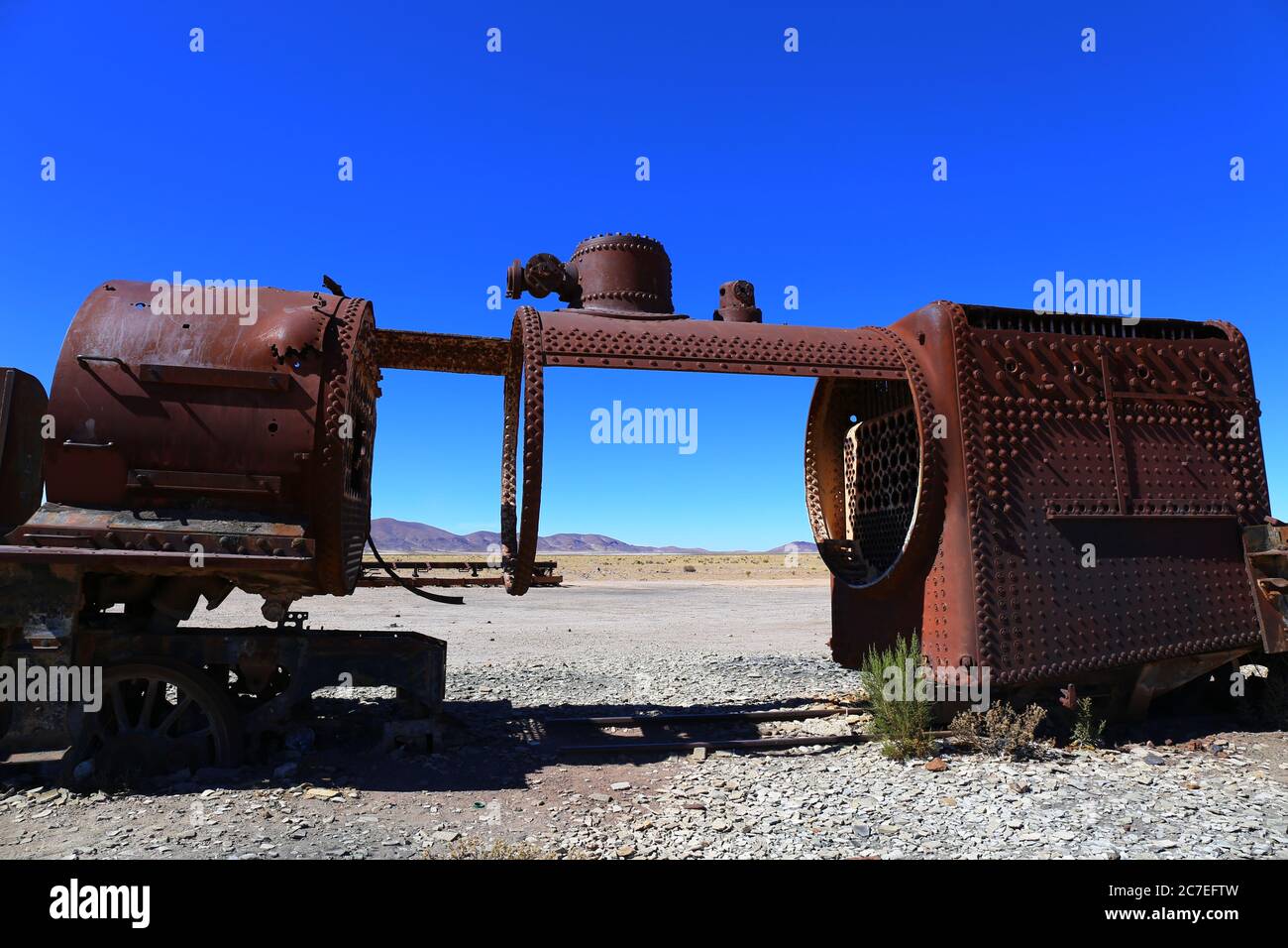 Cimitero dei treni a Salar de Uyuni Foto Stock