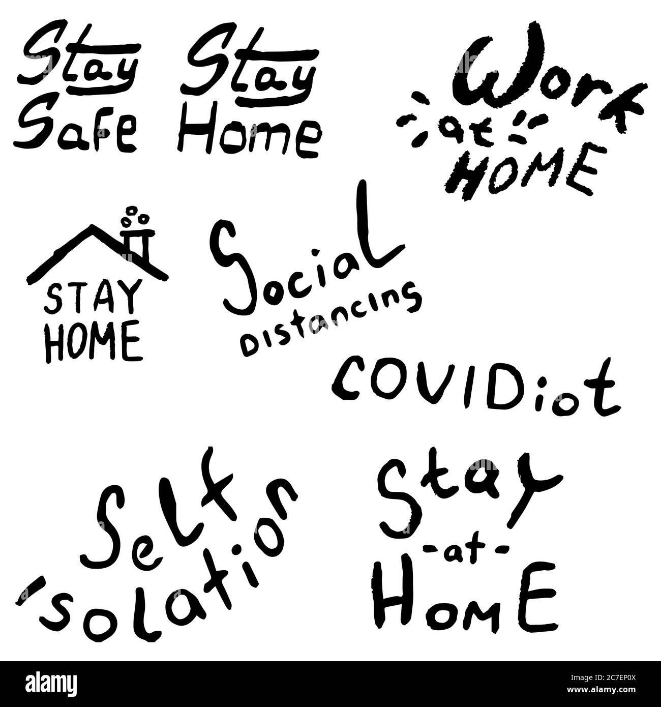 Testo a casa su sfondo bianco isolato. Autoisolamento per banner sociale, poster medico o propagandistico, avviso di social network, scheda informativa, panno Illustrazione Vettoriale