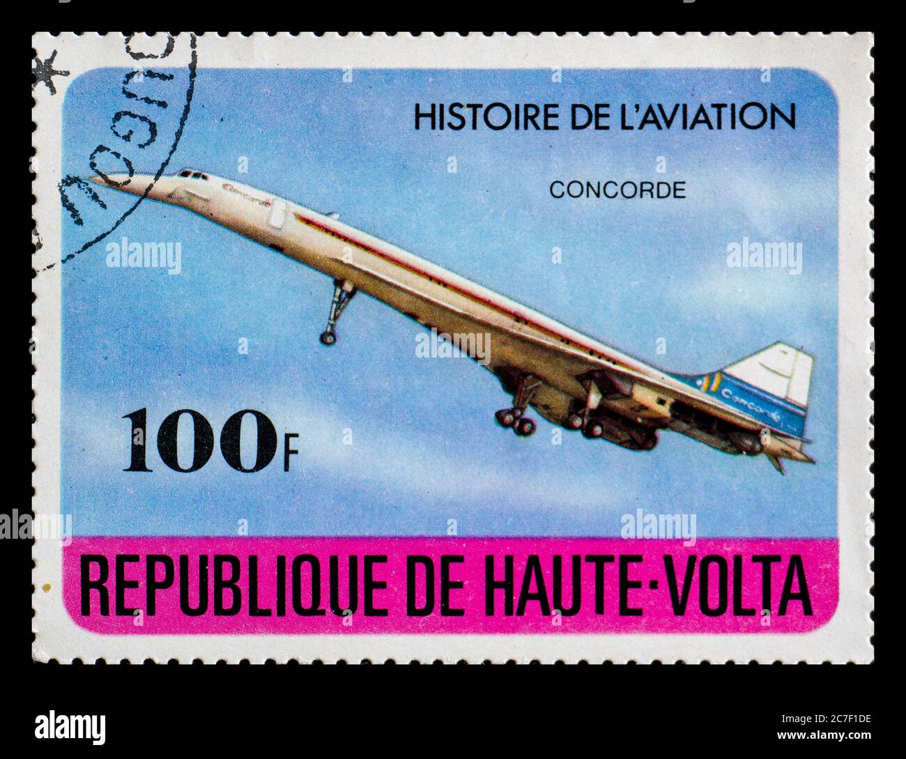 BURKINA FASO - CIRCA 1978: Francobollo della Republique de Haute-volta con velivoli della Concorde BAC Foto Stock