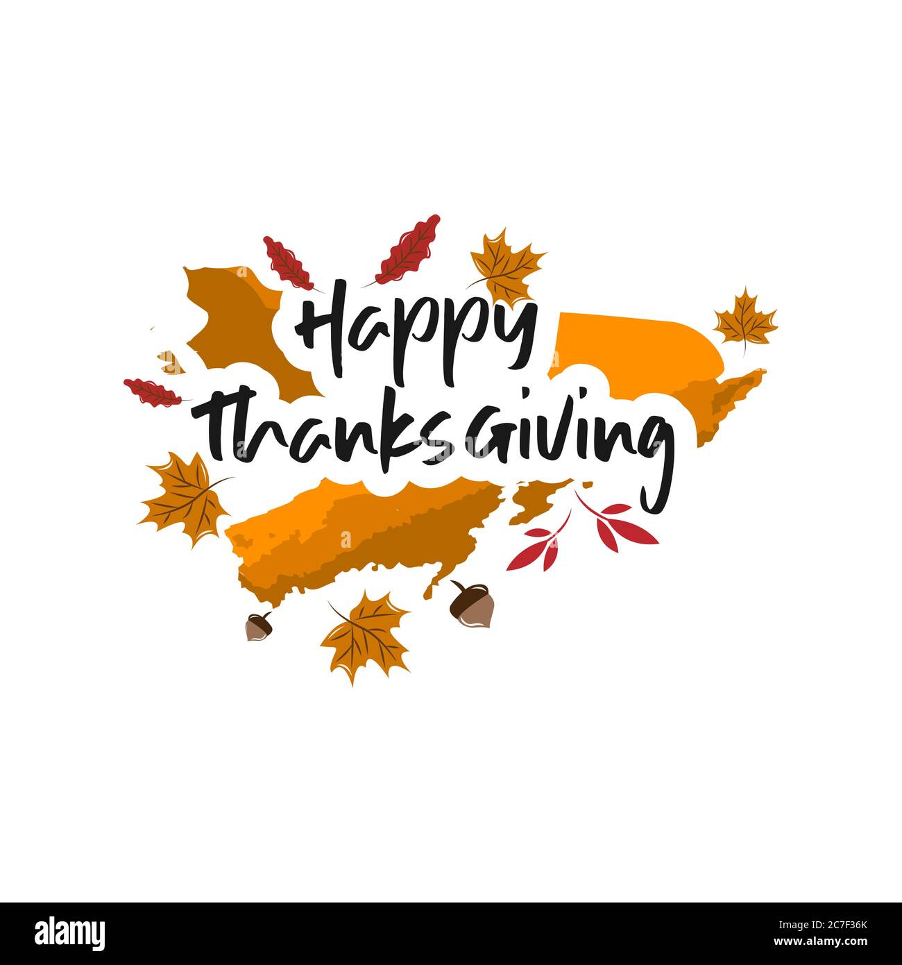 Felice calligrafia del Ringraziamento testo con foglie verdi illustrate su sfondo bianco, Vector Typography.EPS 10 Illustrazione Vettoriale